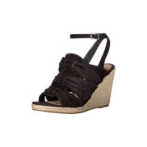 NWT SAM EDELMAN Womens Black Awan Toe Wedge Leather Espadrille Shoes 10 M